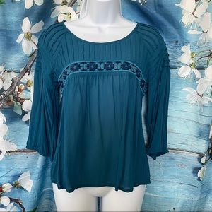 Lucky Brand blouse w/ crossstich pin tuck detail